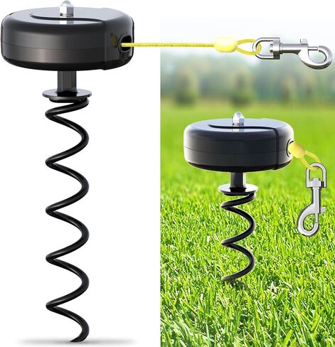 Dog Tie Out Cable and Stake 360° No Tangle Heavy Spiral Yard Stake and Retractable Dog Leash for Dogs Up to 10-90 lbs, 30ft Dog Chain for Outside Yard Camping Park (Black) in Kuwait