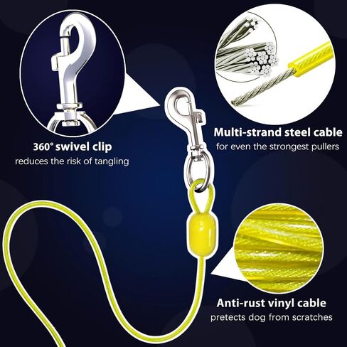 Dog Tie Out Cable and Stake 360° No Tangle Heavy Spiral Yard Stake and Retractable Dog Leash for Dogs Up to 10-90 lbs, 30ft Dog Chain for Outside Yard Camping Park (Black) in Kuwait