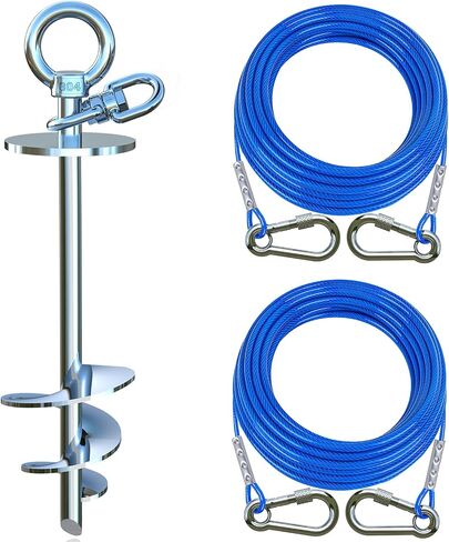TOPKNOT Dog Tie Out Cable and Stake for Yard,with 2x20FT Heavy Duty Cables,360°Swivel Dog Run Anchor- No Tangle,Runner for Yard - Up to 200LBS,Ideal for Outdoor Camping in Saudi Arabia