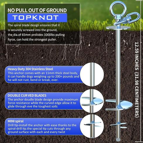 TOPKNOT Dog Tie Out Cable and Stake for Yard,with 2x20FT Heavy Duty Cables,360°Swivel Dog Run Anchor- No Tangle,Runner for Yard - Up to 200LBS,Ideal for Outdoor Camping in Saudi Arabia