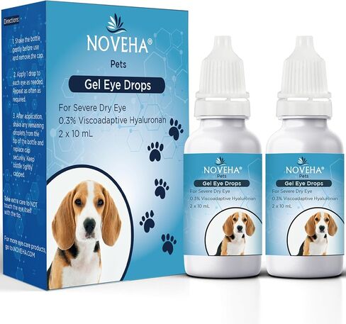 NOVEHA Pet Gel Eye Drops with 0.3% Viscoadaptive Hyaluronan | Eye Solution for Severe Dry Eyes - Long Lasting Hydration, Reduces Nuisance, Swelling & Dryness - Eye Lube for Dogs and Cats (2x10mL) in Saudi Arabia