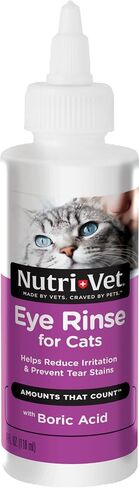Nutri-Vet Cat Eye Rinse,Sterile Solution Gently Cleanses Eyes &Surrounding Tissue,Removes Debris Pollen and Mucus,Relieves Irritation,Helps Reduce TearStains,Sensitive Ophthalmic Flush,4oz,(Pack of 2) in Kuwait