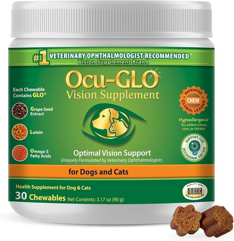 Ocu-GLO Cat & Dog Supplement for Eye Support - Chewable Vision Vitamins Supplements for Large and Small Pets Care with Lutein, Omega-3 Fatty Acids, Grape Seed Extract & Antioxidants (Pack of 2) in Saudi Arabia