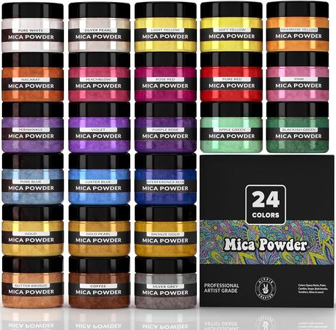 HIPPIE CRAFTER Mica Powder - Pigment Powder for Epoxy Resin, Resin Color Pigment, 24 Colors Mica Set for Epoxy Art, Candle Dye, Acrylic Paint, Craft Projects, and DIY Decor in Saudi Arabia