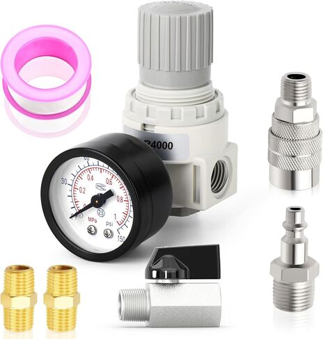 MEANLIN MEASURE 1/2 Inch NPT Air Compressor Regulator with Gauge, 0-150 PSI BR4000 Air Gauge Regulator Inline for Air Compressor and Pneumatic Tools in Kuwait