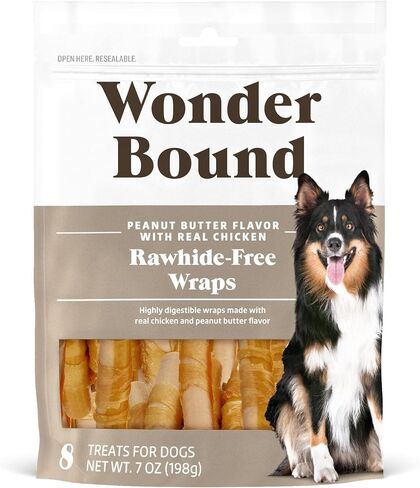 Wonder Bound Chicken Wrapped Medium Sticks, Peanut Butter Flavor - 8 Count - Rawhide-Free Dog Treats, Dental Health Chews for Plaque & Tartar Control, Easy to Digest, Long-Lasting in Saudi Arabia