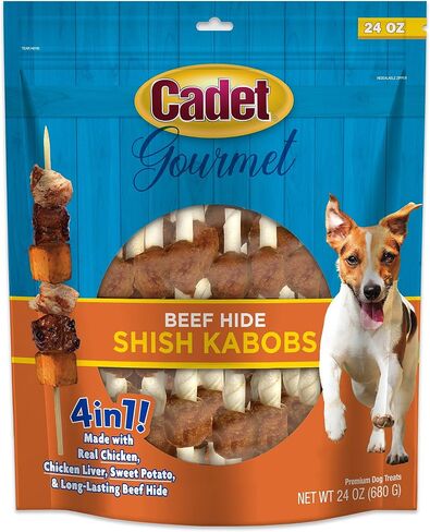Cadet Gourmet Shish Kabob Dog Chews for Small Dogs, Rawhide Treats with Chicken, Duck and Sweet Potato, Healthy & Natural Beef Hide, 5-Inch Sticks, 24 oz in Kuwait