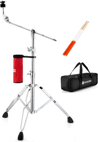 Vangoa Cymbal Stand Boom/Straight Set, Heavy Duty Double Braced Legs with Padded Bag and Drumstick Bag, Adjust Height (32-57) in, 8.8lbs in Kuwait