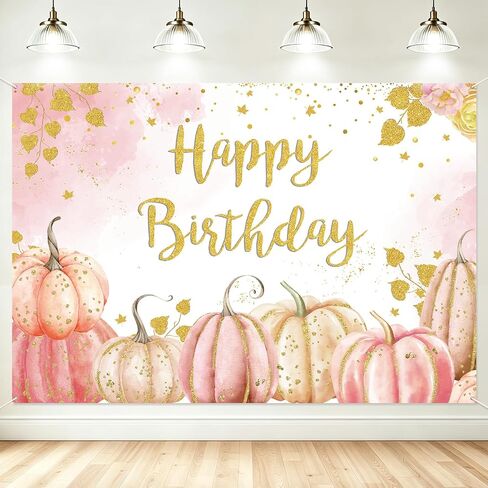 MEHOFOND Pumpkin Birthday Party Decorations Backdrop Gold Blue Pumpkin Boy Birthday Party Decor Supplies Photography Background Banner Dessert Table Photo Booth Studio Vinyl 7x5ft in Kuwait