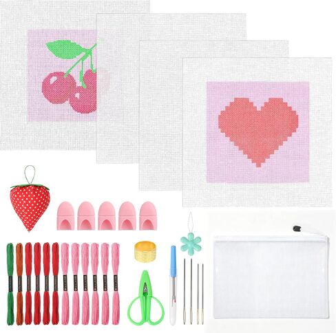 31Pcs Heart Cherries 18 Mesh Painted Needlepoint Canvas Kit For Beginners in Saudi Arabia