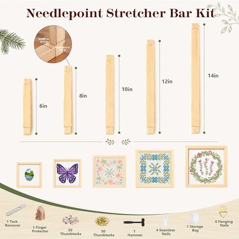 Ecoofor 20 Pcs Needlepoint Stretcher Bars, DIY Wooden Frame Set, 5 Sizes 6", 8", 10", 12", 14" by 3/4-Inch, Interlocking Stretcher Bars for Needlepoint Art in Saudi Arabia