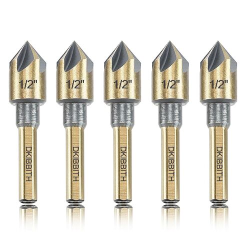 Countersink Drill Bit Set, 5 Pieces High Speed Steel 82 Degree 5 Flute 6mm Round Shank Mill Cutter Bit Countersink in Sizes 1/4" 3/8" 1/2" 5/8" 3/4" Set with Carrying Case. in Kuwait