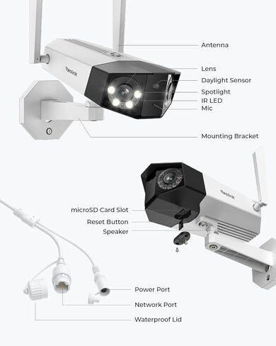 REOLINK 4K 8MP Security Camera Outdoor Dual Lens 180 Degree Duo 2 WiFi | Dual-Band WiFi 6, No Subscription Local Storage, Color Night Vision, Smart Human/Vehicle/Pet Detection, Plug-in Power in Kuwait