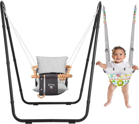 2-in-1 Baby Bouncer Jumper & Toddler Swing, Outdoor/Indoor Baby Swing with 5-Point Safety Harness, Space-Saving Design, Stable and Secure Jumper for Baby in Saudi Arabia