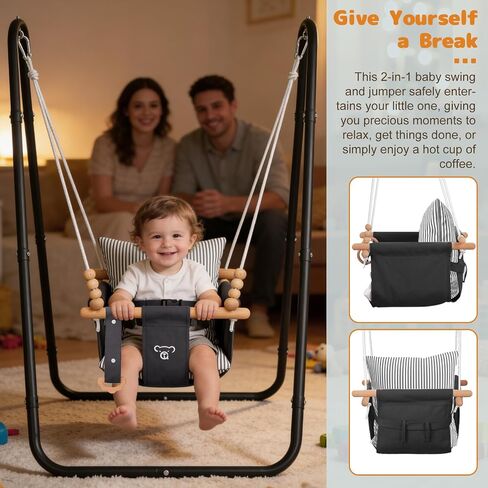 2-in-1 Baby Bouncer Jumper & Toddler Swing, Outdoor/Indoor Baby Swing with 5-Point Safety Harness, Space-Saving Design, Stable and Secure Jumper for Baby in Saudi Arabia