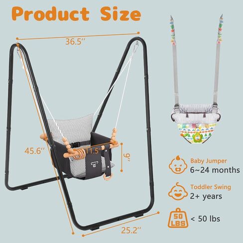 2-in-1 Baby Bouncer Jumper & Toddler Swing, Outdoor/Indoor Baby Swing with 5-Point Safety Harness, Space-Saving Design, Stable and Secure Jumper for Baby in Saudi Arabia