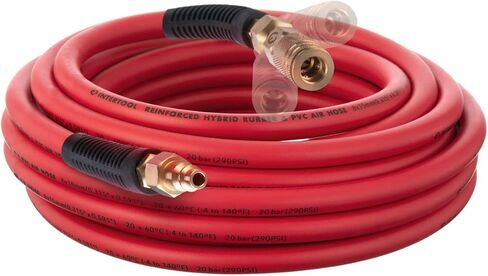 INTERTOOL Ultra-Durable 3/8-Inch x 25 ft Rubber Air Hose - Heavy Duty Reinforced Lining, Kink-Resistant Design, All-Weather, Industrial Brass Fittings, Quick Coupler, I/M Plug, 1/4" MNPT PT08-1734 in Kuwait