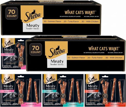 Sheba Meaty Tender Sticks Cat Treats, Chicken, Salmon, & Tuna, 40 Count in Kuwait