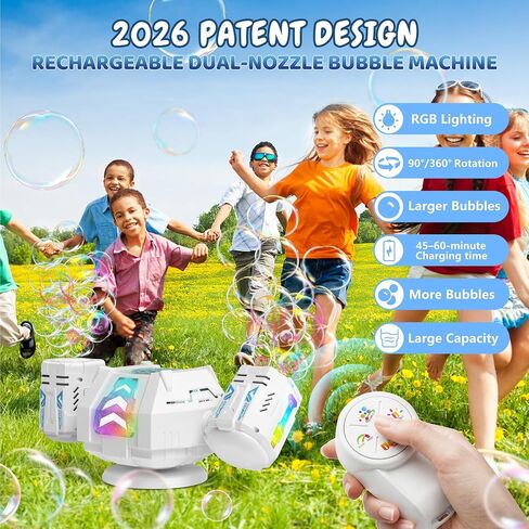 Bubble Machine, Rechargeable Dual-Nozzle Bubble Machine for Kids in Kuwait