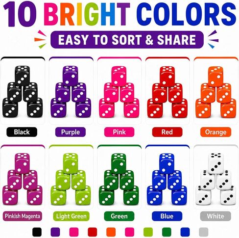 50 Pcs Dices Set, 15mm 6 Sided Colored Dice for Dice Games, Math Learning in Saudi Arabia