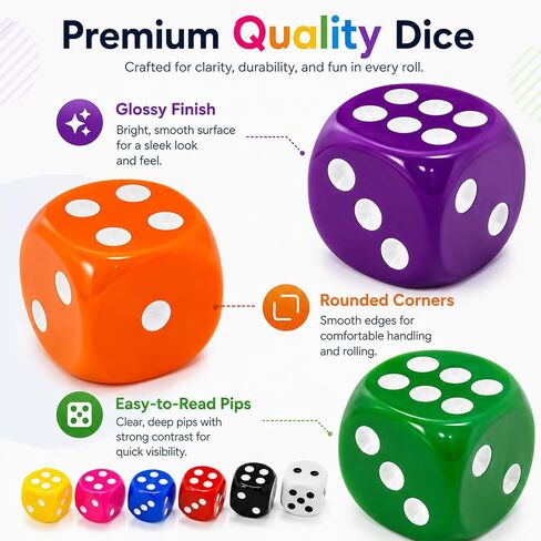 50 Pcs Dices Set, 15mm 6 Sided Colored Dice for Dice Games, Math Learning in Saudi Arabia
