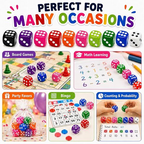 50 Pcs Dices Set, 15mm 6 Sided Colored Dice for Dice Games, Math Learning in Saudi Arabia