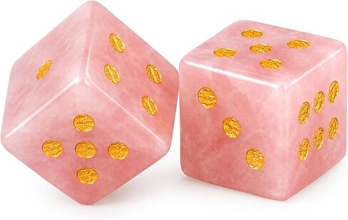 Rose Quartz Crystal Mahjong Dice Set (2PCS), Natural Gemstone Dice with Display Case, Premium Mahjong Accessories for American Mahjong, Collectible Tabletop Game Dice in Kuwait