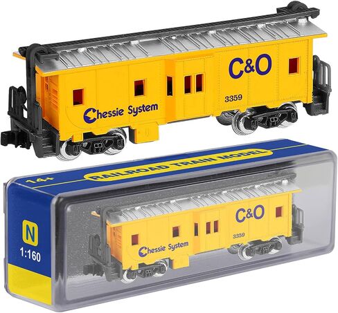 Railway Freight car Model，1：160 Scale,N Scale Bay Window Caboose with Metal Wheels，Train Track Accessories, 125mm x 30mm in Kuwait