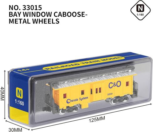 Railway Freight car Model，1：160 Scale,N Scale Bay Window Caboose with Metal Wheels，Train Track Accessories, 125mm x 30mm in Kuwait