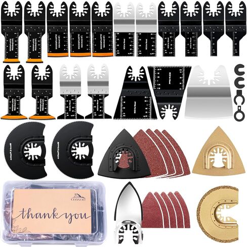 96 Pack Oscillating Saw Blades, CONNOO Oscillating Tool Blades with Sandpaper, Multitool Blades for Wood Metal Plastics Quick Release Multi Tool Blades Kits for Dewalt, Makita, Ryobi, Rockwell in Saudi Arabia