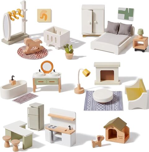 Giant bean 33 PCS Modern Wooden Dollhouse Furniture Set in Saudi Arabia