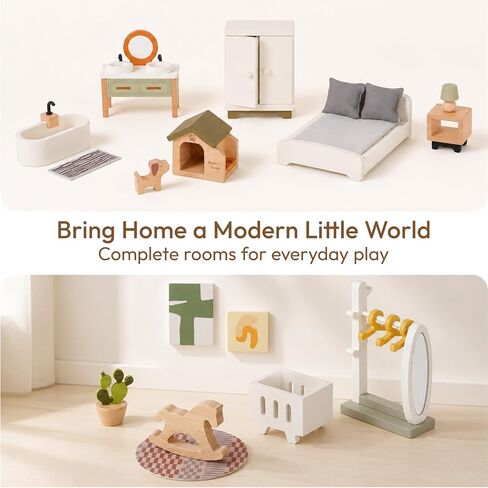 Giant bean 33 PCS Modern Wooden Dollhouse Furniture Set in Saudi Arabia