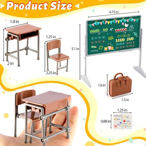 34Pcs Miniature School Supplies, Mini Classroom Dollhouse Accessories with 2 Blackboards, 4 Desks, 4 Chairs, Mini School Supplies for Doll House Classroom Decor in Kuwait