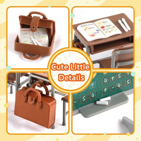 34Pcs Miniature School Supplies, Mini Classroom Dollhouse Accessories with 2 Blackboards, 4 Desks, 4 Chairs, Mini School Supplies for Doll House Classroom Decor in Kuwait