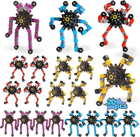 12 Pack Funny Sensory Fidget Toys,Deformable Chain DIY Robot Spinners Fingertip Stress Relief Gyro Toy Birthday Gifts Easter Basket Goodie Bag Stuffers Classroom Prizes Party Favors for Kids Adults in Saudi Arabia