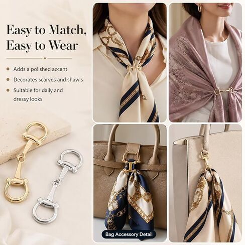 2Pcs Simple and Elegant Horsebit Silk Scarf Buckle Ring Scarf Rings for Women in Kuwait