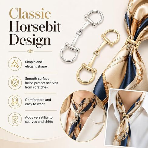 2Pcs Simple and Elegant Horsebit Silk Scarf Buckle Ring Scarf Rings for Women in Kuwait