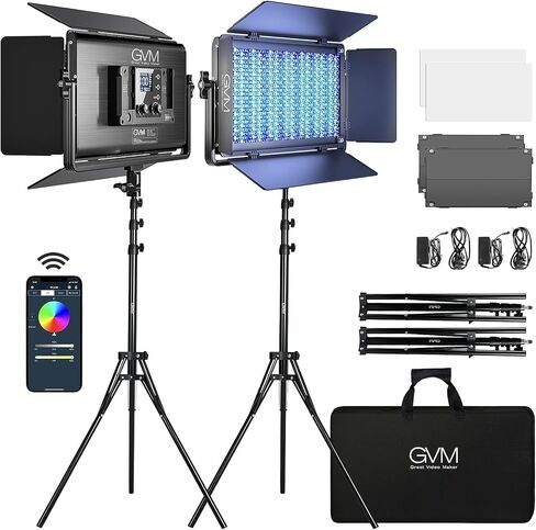 GVM 1000D RGB Led Video Light with 2 Softboxes, Photography Lighting Kit with Bluetooth Control, Full Color Video Lighting Kit with 18 Applicable Scenes, 2 Packs Led Light Panel for Video Shooting in Kuwait