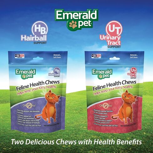 Emerald Pet Feline Health Chews Hairball Support — Natural Grain Free Feline Hairball Control Chews — Hairball Control Cat Supplements for Hairball Prevention and Elimination — Made in USA, 2.5 oz in Kuwait
