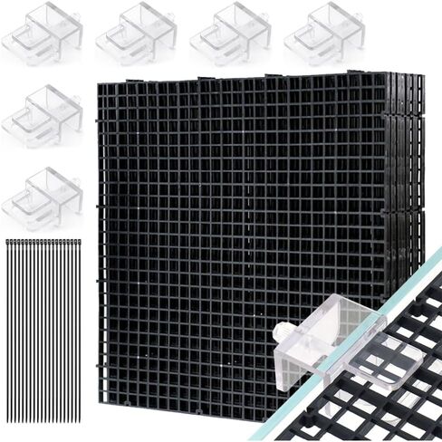 LINLAN Fish Tank Anti-Jump Set, Aquarium Lid, 8 Pieces 5.9x11.8in/15x30cm Plastic Grid with 6 Brackets and 20 Cable Ties, Cover for Rimless Aquarium(White) in Saudi Arabia
