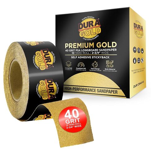 Dura-Gold Premium Gold 80 Grit PSA Longboard Sandpaper, 20 Yard Roll, 2-3/4" Wide, Self Adhesive Stickyback, Woodworking & Automotive Sandpaper Roll, Air File Sand Paper, Auto Sanding Blocks in Kuwait