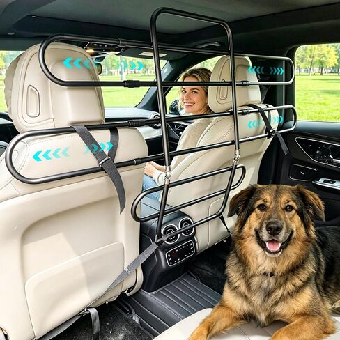 Snagle Paw Dog Car Barrier for SUV, Adjustable 40.5"-58.3" Dog Car Divider for Cargo Area and Backseat, Moves with Seats, Metal Pet Barrier for SUVs, Trucks, Sedans,with Tightening Nylon Straps, Black in Saudi Arabia