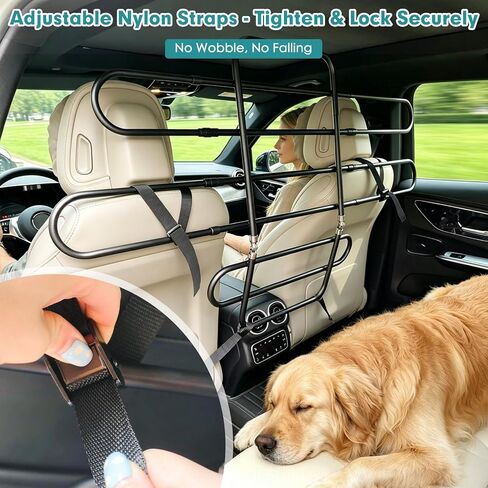 Snagle Paw Dog Car Barrier for SUV, Adjustable 40.5"-58.3" Dog Car Divider for Cargo Area and Backseat, Moves with Seats, Metal Pet Barrier for SUVs, Trucks, Sedans,with Tightening Nylon Straps, Black in Saudi Arabia