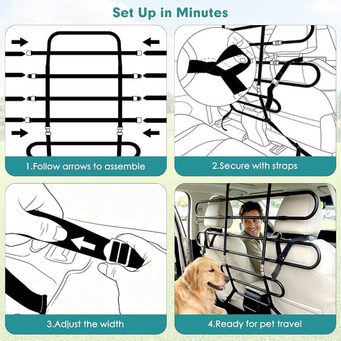 Snagle Paw Dog Car Barrier for SUV, Adjustable 40.5"-58.3" Dog Car Divider for Cargo Area and Backseat, Moves with Seats, Metal Pet Barrier for SUVs, Trucks, Sedans,with Tightening Nylon Straps, Black in Saudi Arabia