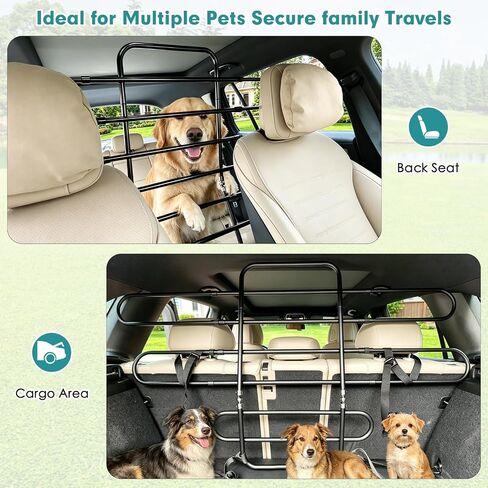 Snagle Paw Dog Car Barrier for SUV, Adjustable 40.5"-58.3" Dog Car Divider for Cargo Area and Backseat, Moves with Seats, Metal Pet Barrier for SUVs, Trucks, Sedans,with Tightening Nylon Straps, Black in Saudi Arabia