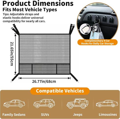 Dog Car Barrier Dog Net for Car Pet Divider Net for Cars and SUVs, Black in Kuwait