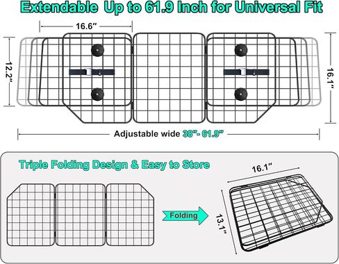 CASIMR Dog Car Barrier for SUVs, Vehicles, Trucks, Cars, Adjustable Pet Divider Cargo Area Universal-Fit, Heavy-Duty Wire Mesh Barriers, Safety Travel Accessories Cover, 61.9 Inch in Kuwait