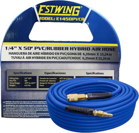 Estwing E3850PVCR خرطوم هواء هجين 3/8 بوصة × 50 بوصة PVC/مطاط مع تركيبات نحاسية 1/4 بوصة، أزرق in Kuwait