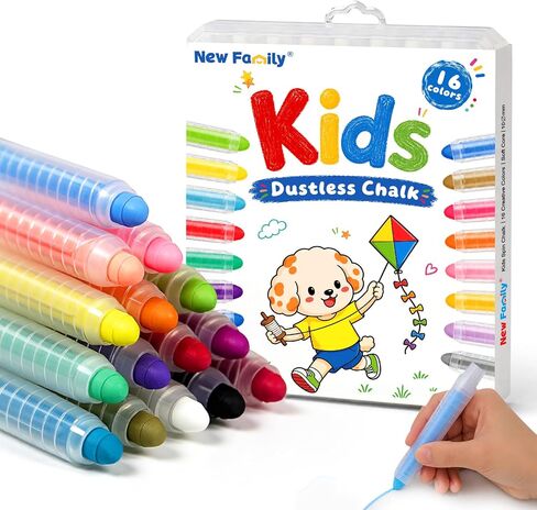 NewFamily Kids Dustless Chalk, 16 Colors Twistable Chalk Set with Storage Case, Washable for Chalkboard, Easel, Sidewalk & Classroom in Saudi Arabia