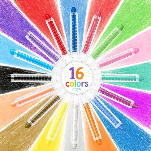 NewFamily Kids Dustless Chalk, 16 Colors Twistable Chalk Set with Storage Case, Washable for Chalkboard, Easel, Sidewalk & Classroom in Saudi Arabia